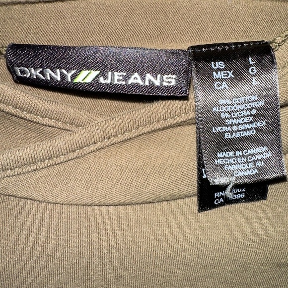 DKNY JEANS Olive Green Cap Sleeve Top – Size Large Frog Closure Summer Office - Picture 6 of 7